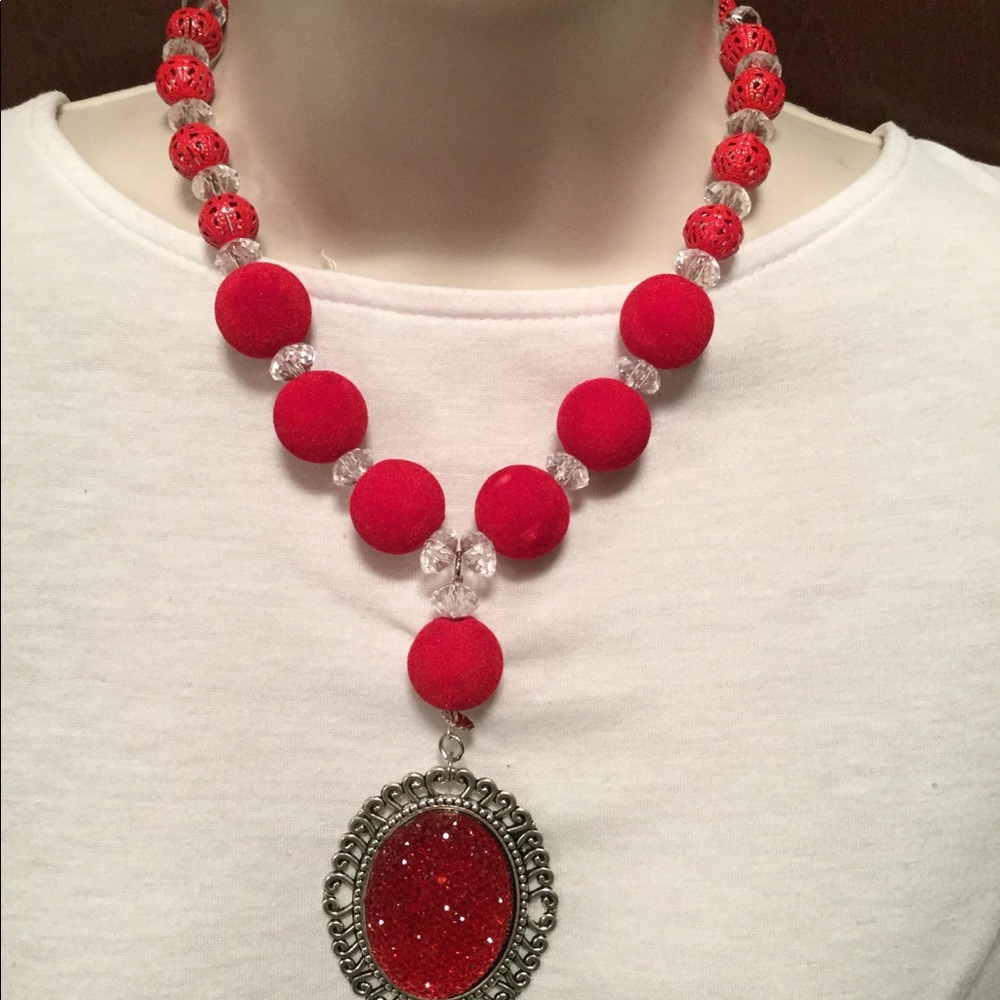 Red Cameo Statement Necklace